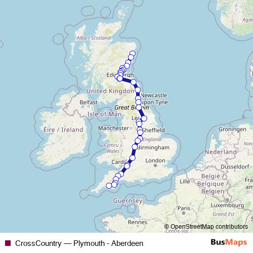 CrossCountry rail Line Map