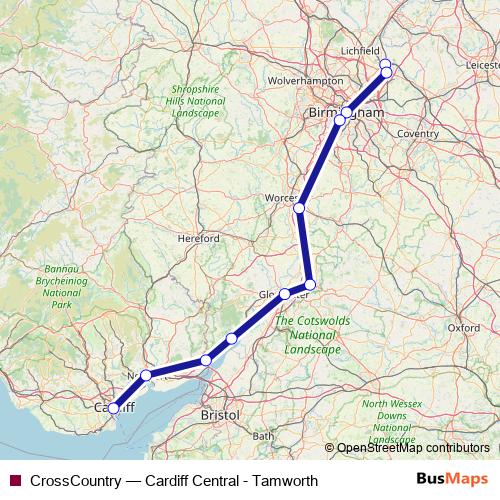 CrossCountry rail Line Map