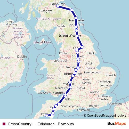 CrossCountry rail Line Map