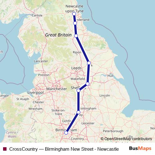CrossCountry rail Line Map