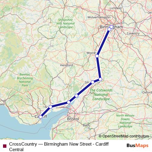 CrossCountry rail Line Map