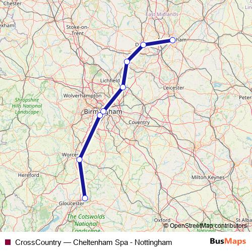 CrossCountry rail Line Map
