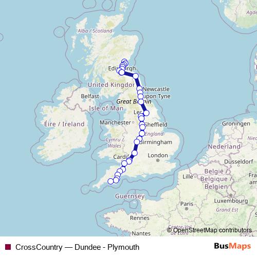 CrossCountry rail Line Map