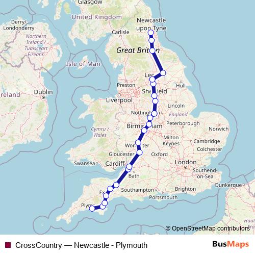 CrossCountry rail Line Map