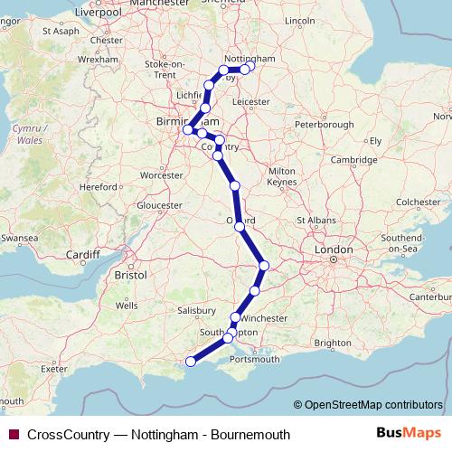 CrossCountry rail Line Map