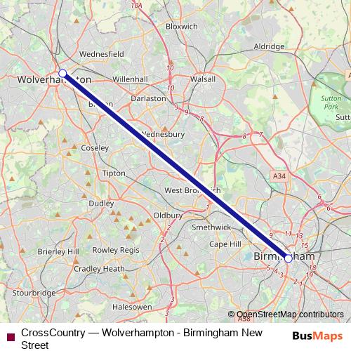 CrossCountry rail Line Map