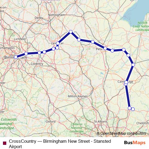 CrossCountry rail Line Map