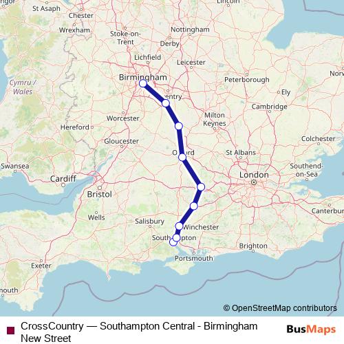 CrossCountry rail Line Map