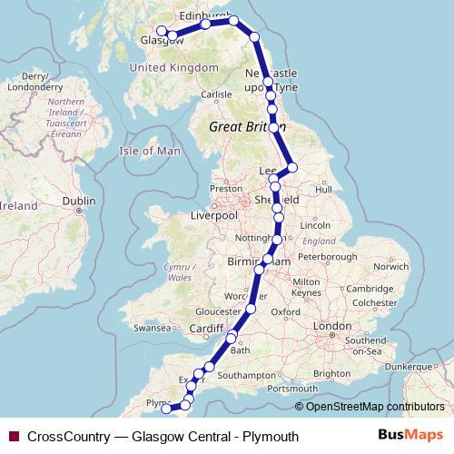 CrossCountry rail Line Map