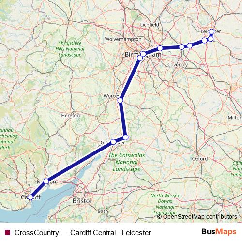 CrossCountry rail Line Map