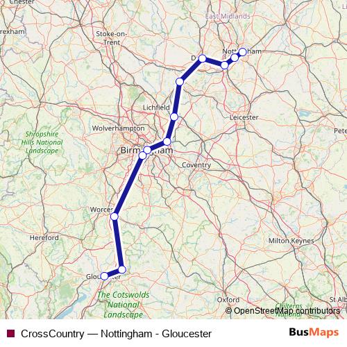 CrossCountry rail Line Map