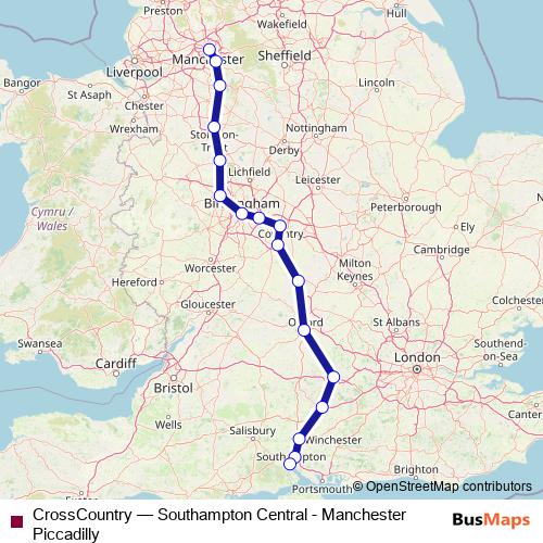 CrossCountry rail Line Map