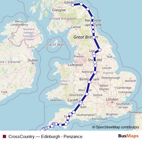 CrossCountry rail Line Map