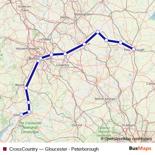 CrossCountry rail Line Map