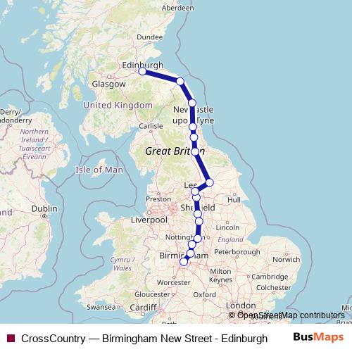 CrossCountry rail Line Map