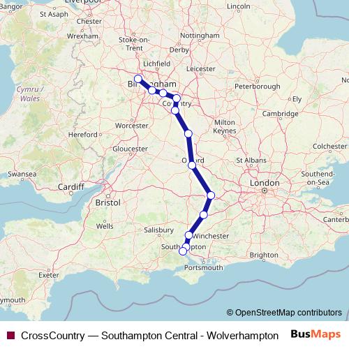 CrossCountry rail Line Map