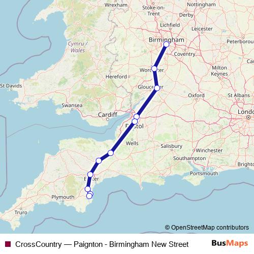 CrossCountry rail Line Map