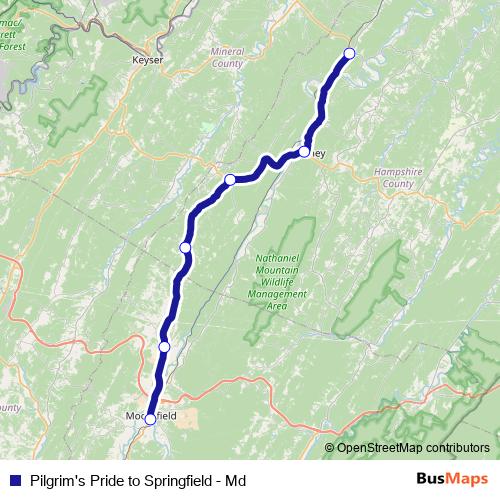 Pilgrim's Pride to Springfield - Md bus Line Map