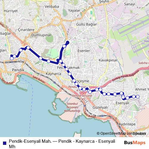 Pendik-Esenyali Mah. bus Line Map