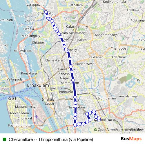 Cheranellore ↔ Thrippoonithura (via Pipeline) bus Line Map