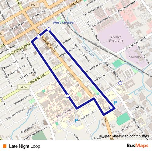 Late Night Loop bus Line Map