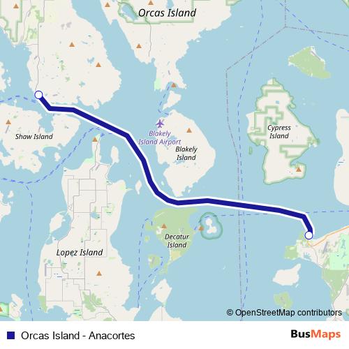 Orcas Island - Anacortes ferry Line Map