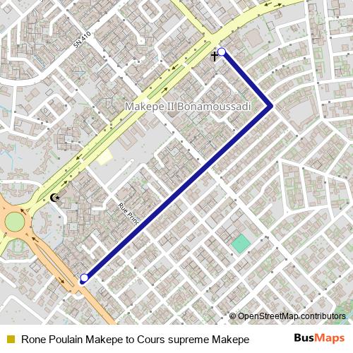 Rone Poulain Makepe to Cours supreme Makepe bus Line Map