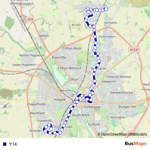 Y14 bus Line Map