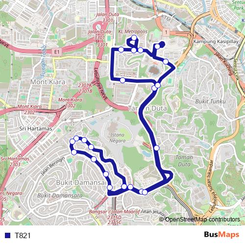 T821 bus Line Map