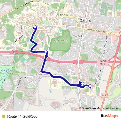Route 14 Gold/Soc bus Line Map