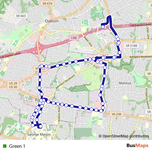Green 1 bus Line Map