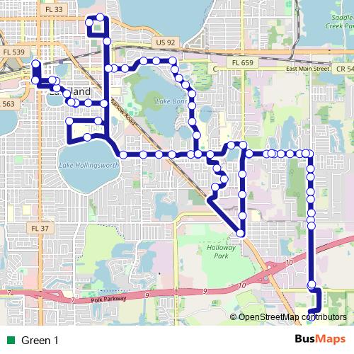 Green 1 bus Line Map