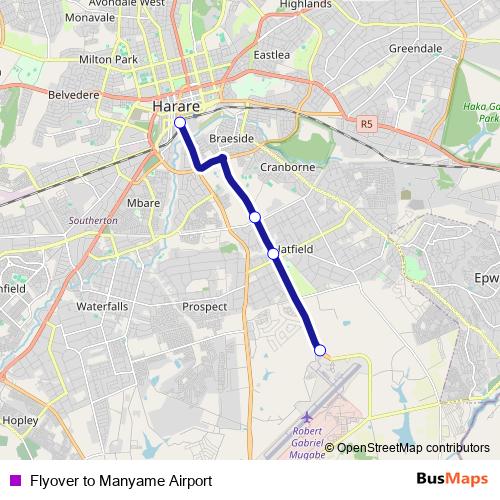 Flyover to Manyame Airport bus Line Map