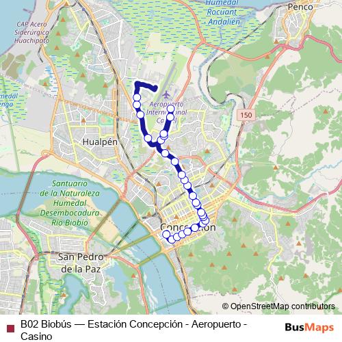 B02 Biobús bus Line Map