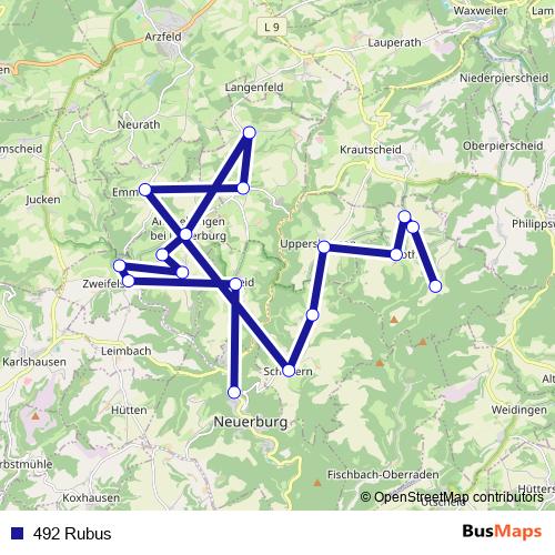 492 Rubus bus Line Map