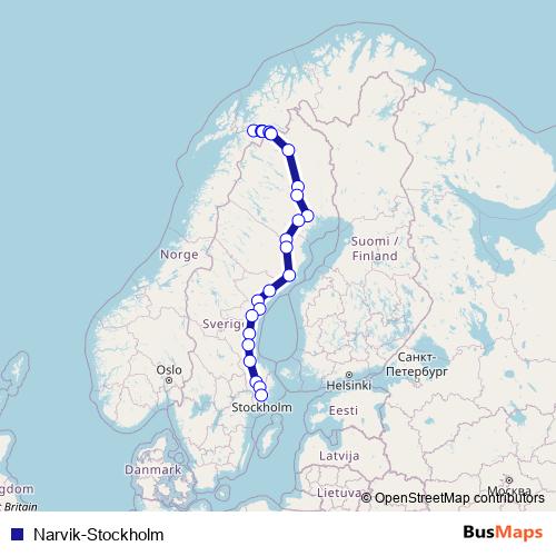 Narvik-Stockholm rail Line Map
