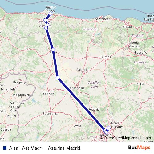 Alsa - Ast-Madr bus Line Map