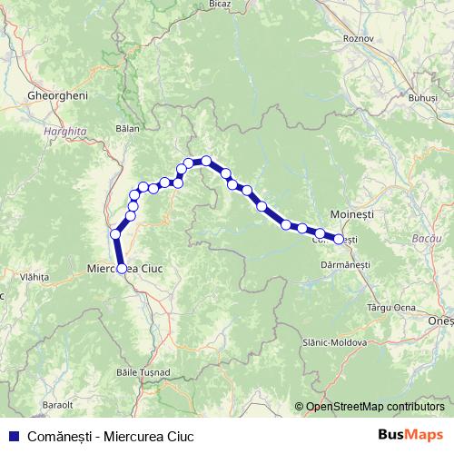 Comăneşti - Miercurea Ciuc rail Line Map