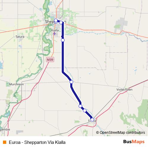 Euroa - Shepparton Via Kialla bus Line Map