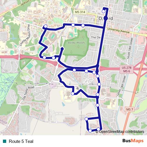 Route 5 Teal bus Line Map