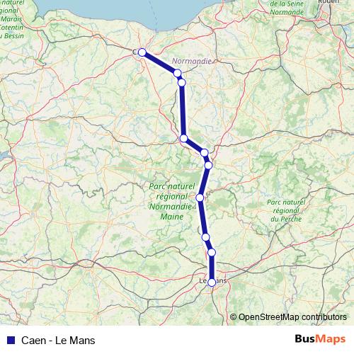 Caen - Le Mans rail Line Map
