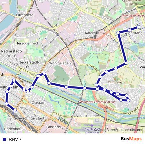 RNV 7 bus Line Map
