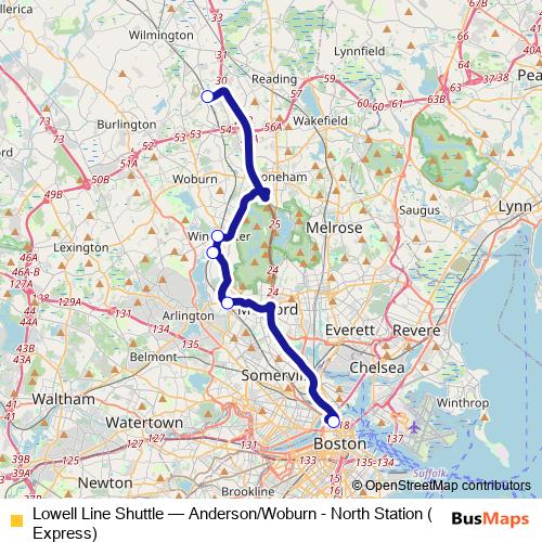Lowell Line Shuttle bus Line Map