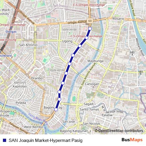 SAN Joaquin Market-Hypermart Pasig bus Line Map