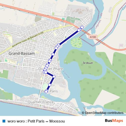 woro woro : Petit Paris ↔ Moossou bus Line Map