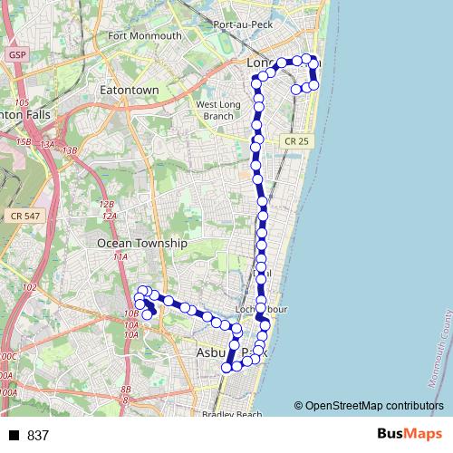 837 bus Line Map