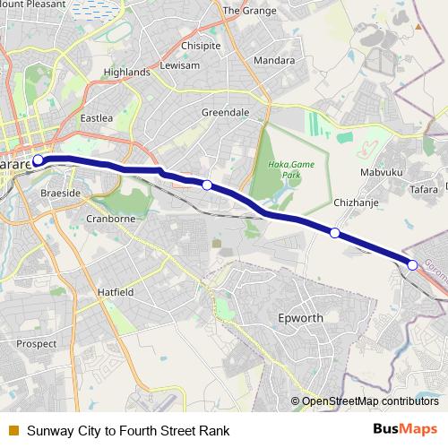 Sunway City to Fourth Street Rank bus Line Map