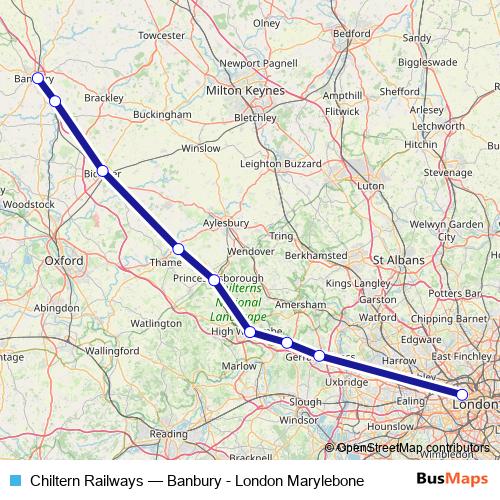 Chiltern Railways rail Line Map
