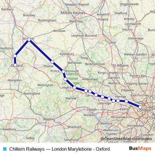Chiltern Railways rail Line Map