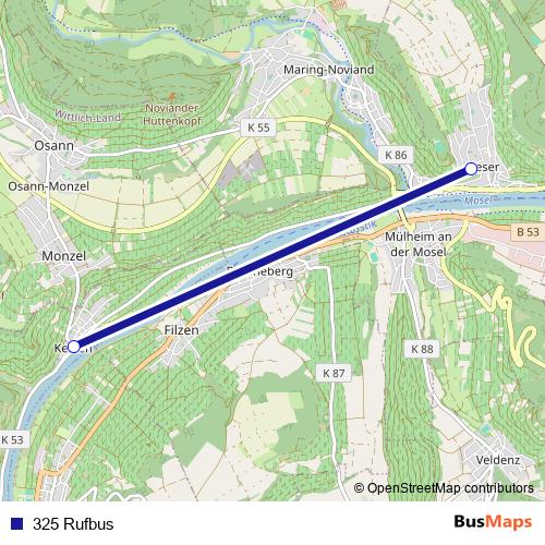 325 Rufbus bus Line Map